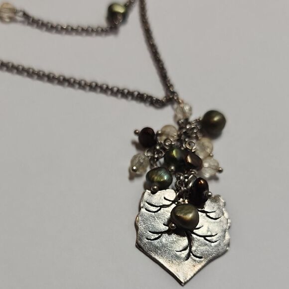 Sterling Silver And Pearl Leaf Pendant Necklace 925 - Picture 3 of 7